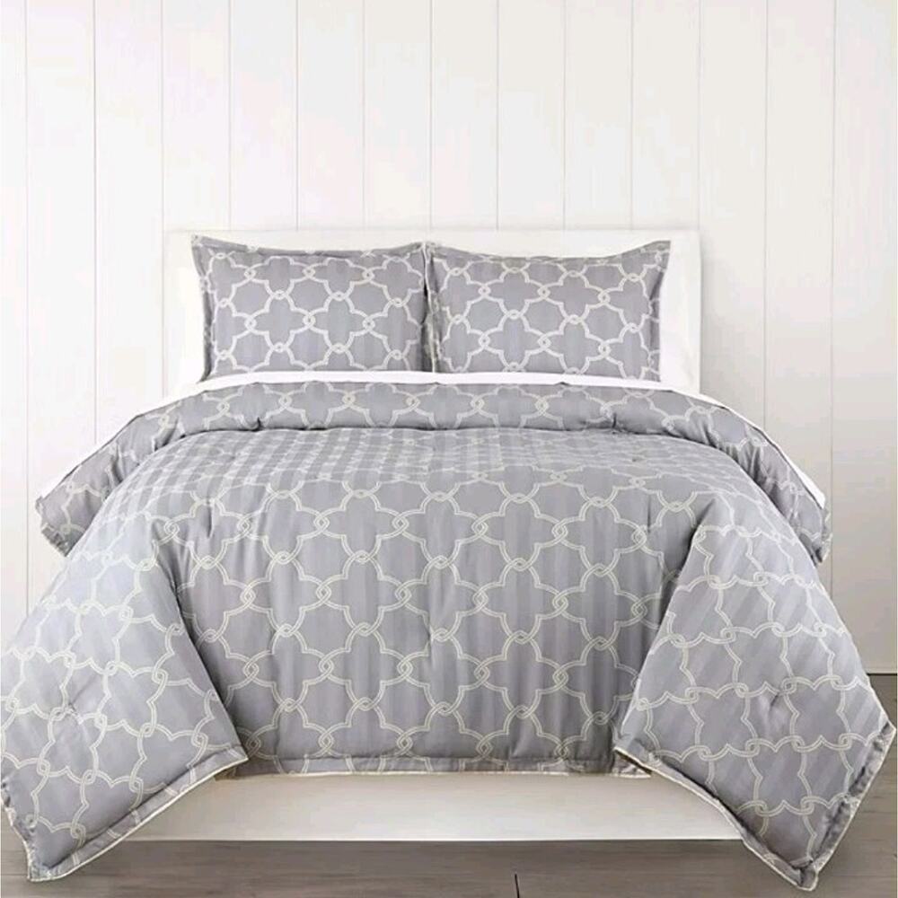 Liz Claiborne Adelaide 3pm Comforter Set Weathered Gray Geometric NEW Reversible